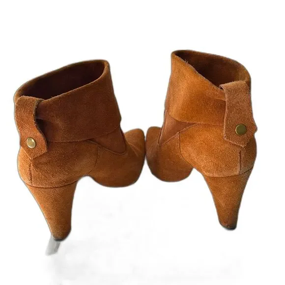 Schutz Women Dalya Ankle Bootie Brown Cognac Heel Suede Size 8 Sexy - Picture 4 of 7